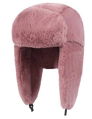 Brcus Women Russian Ushanka Trapper Pilot Aviator Cap Winter Windproof Ski Hat - color: Dark Pink