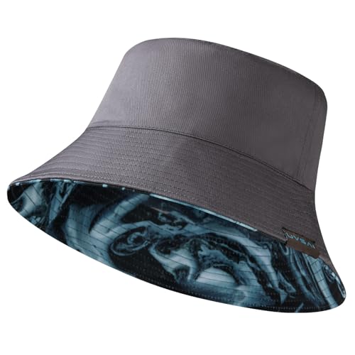 UPF 50+ Reversible Sun Hat - color: Dark Grey/Gray and White Waves, size: Medium