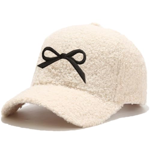 Winter Baseball Cap for Women Lamb Wool Solid Color Warm Baseball Cap for Outdoor Travel - color: B Beigeblack