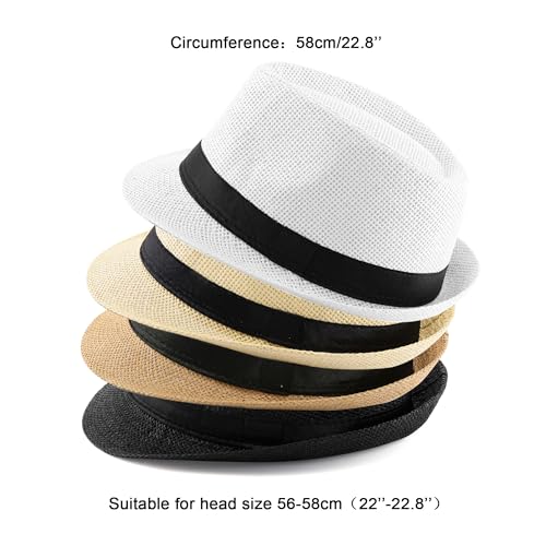 FALETO Unisex Summer Panama Straw Fedora Hat Short Brim Beach Sun Cap Classic - color: #011 Pack for 4 Colros