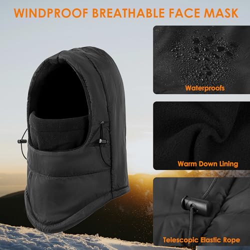 Balaclava Ski Mask Fleece Lining Windproof Warm Adjustable Thermal Winter Cold Weather Face Mask for Men Women - color: Black