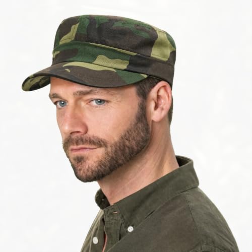 Initlove Cadet Army Cap Military Unisex Flat Top Hat for Men Women - color: Camo Green