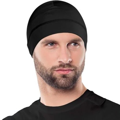 OutdoorEssentials Skull Cap Helmet Liner - Thermal Fleece for Cycling Gear - Stretch Fit Mens Beanie - Lightweight Skull Caps - color: Black