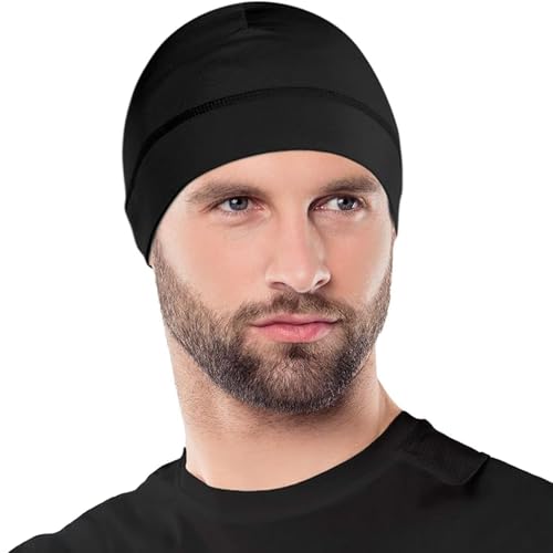 OutdoorEssentials Skull Cap Helmet Liner - Thermal Fleece for Cycling Gear - Stretch Fit Mens Beanie - Lightweight Skull Caps - color: Black
