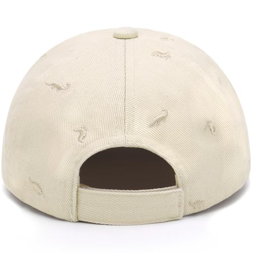 Cotton Toddler Baseball Cap,Embroidered Dinosaur Adjustable Sun Hat - color: A-8-ed-dino-beige, size: 6-12 Months