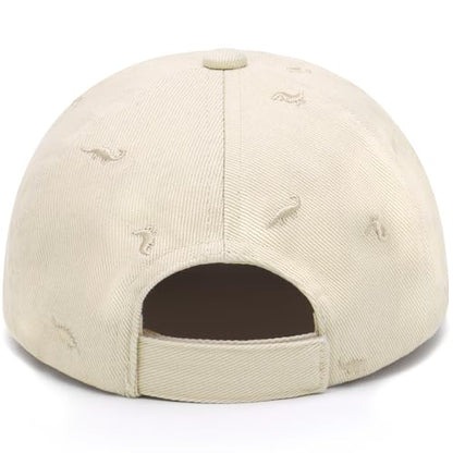 Cotton Toddler Baseball Cap,Embroidered Dinosaur Adjustable Sun Hat - color: A-8-ed-dino-beige, size: 6-12 Months