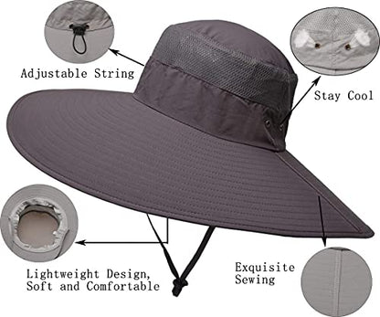 Leotruny Super Wide Brim Bucket Hat UPF50+ Waterproof Sun Hat for Fishing - color: C02-dark Gray