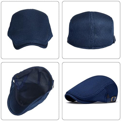 meioro Mens Breathable Mesh Summer Hat Adjustable Flat Cap Newsboy Beret Ivy Cap Irish Cabbie Fishing Hats - color: Navy