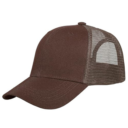 Falari Trucker Hat Baseball Cap Structured Plain Design 6 Panel, Adjustable Size - color: 1pk Brown