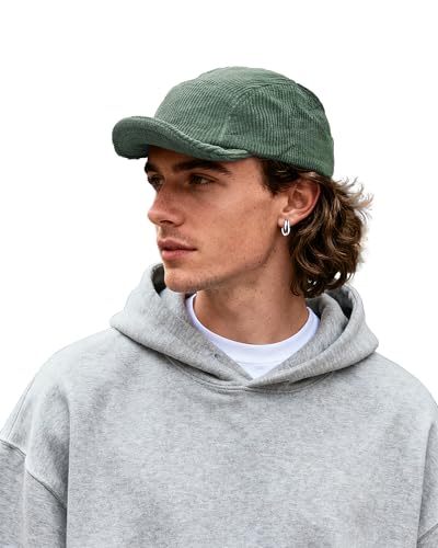 Clakllie Corduroy 5 Panel Hat Short Brim Baseball Cap Urban Street Flat Bill Hats Cooling Trucker Hats Snapback Fitted Cap - color: Cdus-gd28-green