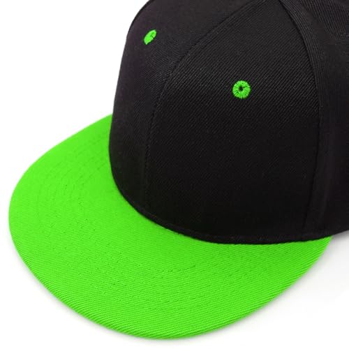 Snapback Hat Flat Bill Visor Hats Adjustable Hip Hop Baseball Cap for Women Men - color: Black Bright Green