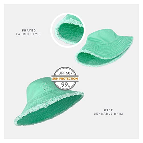 CHOK.LIDS Frayed Bucket Hat Washed Cotton Floppy Wide Brim Boonie Cap - color: Mint