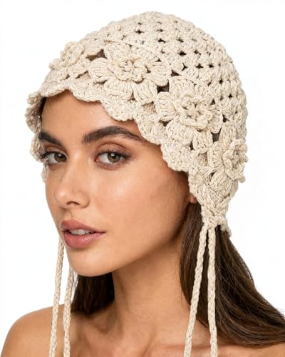 MINGSEECESS Women Girls Knitted Beanie Hat Crochet Braided Knit Warmer Cap Skiing Snowboarding Ear Flap Hats - color: Knitted-beige