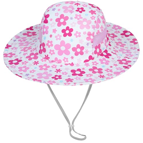 ICOSY Sun Hat for Kids Girls, UPF 50+ Wide Brim Beach Hat for Toddler - color: Pink Floral