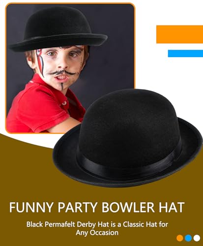4 Pack Kids Bowler Hats Black Derby Hat Bowler Top Hat Costume Accessories for Child Boys Girls Halloween Party Dress up