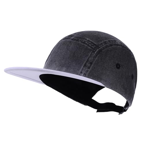 5 Panel Baseball Cap Color Stitching Flat Brim Hat Vintage Snapback Hats for Men Hip Hop Street Style Skateboard Hat - color: Mg-pym2583-black
