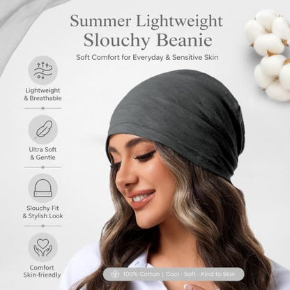 vidsel 100% Cotton Slouchy Beanie, Lightweight Summer Hats for Women Men - color: 1pc Dark Gray, size: Medium