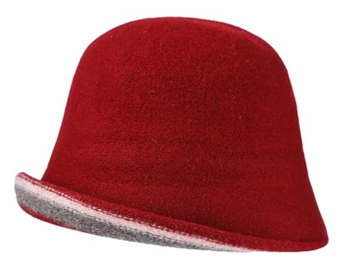 Women Warm Vintage Bucket Hats Fashion Fedora Cloche Cap Classic Felt Bowler Hat Outdoor Fall Winter - color: Wine