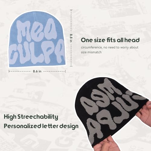 TaowaveWomen Beanie Y2k Hat,MEA Culpa Graphic Beanies Designs,Winter Hat Knit Skull Cap for Women - color: Green White