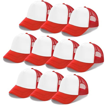 Ultrafun 10 Pack Trucker Hat Mesh Sublimation Blank Hats Adjustable Baseball Caps Hats for Men Women - color: Red White