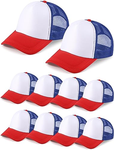 Tarpop 10 Pcs Sublimation Blank Trucker Hats Bulk - color: Red Blue White