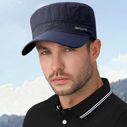 Quick Dry Army Cadet Cap Military Style Flat Top Hat for Men - color: Navy Blue