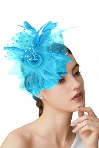 BABEYOND Fascinators Hats for Women Tea Party Flower Tulle Bead Derby Hat - color: Sky Blue