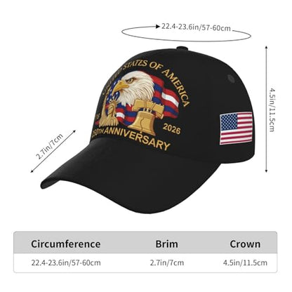 American Flag Baseball Caps Embroiderred USA Flag Patriotic Dad Hat Adjustable Trucker Hats for Men Women - color: Usa 250th Anniversary -Black