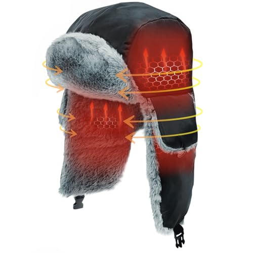 Heated Trapper Hat, 24.8 Inch Electric Winter Heated Hat with Rechargeable Battery for Men Women - color: Black