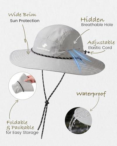 Camptrace Sun Hats for Women Men UV Protection Hiking Fishing Cap - color: Lightgrey
