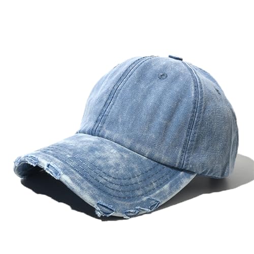 Classic Washed Distressed Vintage Baseball Cap Unconstructed Soft Cotton Denim Dad Hat for Men Women - color: Blue
