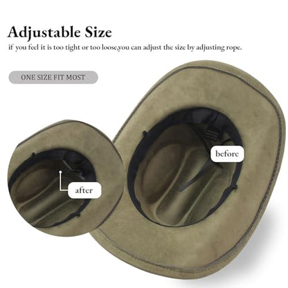LIDHAY Cowboy Hat for Women Men with Shapeable Wide Brim Western Suede Hat for Cowboys and Cowgirls - color: Army Green