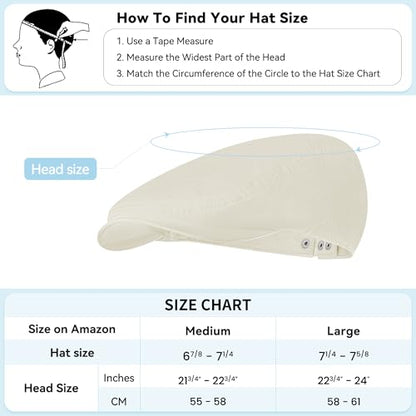 Men's Newsboy Flat Cap 100% Cotton Gatsby Ivy Golf Cabbie Hunting Summer Hat - color: Beige, size: Large