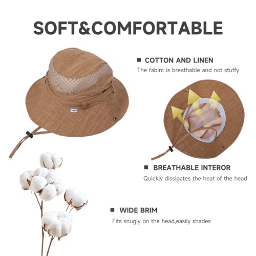 Men’s UV Sun Hat, Breathable Mesh Bucket Hat, Adjustable Chin Strap, Lightweight Foldable Outdoor Fishing Hiking Hat - color: #B32 Brown, size: 6 7/8-7 1/4