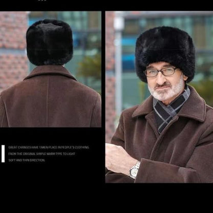 Men Winter Trapper Hat Faux Fur Russian Trooper Hat Furry Ushanka Hat Warm Dad Hat Outdoor Windproof Hunting Ski Cap - color: Black