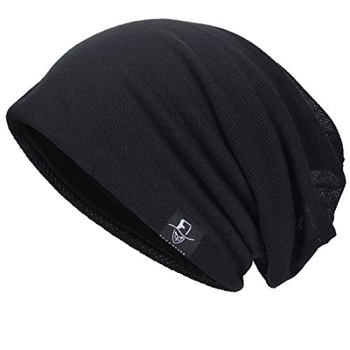 VECRY Men Slouch Hollow Beanie Thin Summer Cap Skullcap - color: Solid Black1