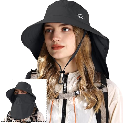 Rosoz Sun Hat for Men Women with Neck Flap& Removable Face Cover Wide Brim - color: 1pack-black