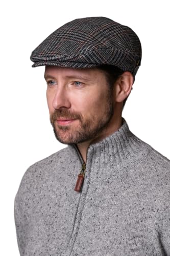 Mucros Weavers Irish Flat Cap Men Trinity Tweed Hat Driving Cap Made in Ireland - color: Check, size: X-Large