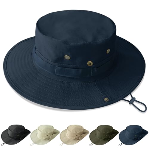 PFFY Sun Boonie Hats for Men UPF 50+ Bucket Hat for Fishing Safari Hunting - color: Pureblue
