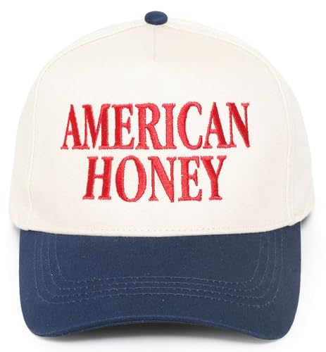D&Y Retro 2-Tone Canvas Baseball Cap for Women - Funny Embroidered Distressed Snapback, Adjustable Cotton Dad Hat - color: American Honey-navy