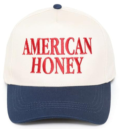D&Y Retro 2-Tone Canvas Baseball Cap for Women - Funny Embroidered Distressed Snapback, Adjustable Cotton Dad Hat - color: American Honey-navy