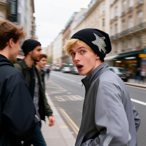 Y2K Slouch Hat Star Beanie Hat Grunge Accessories Winter Warm Cap Retro Design Knit Beanie for Women Men - color: Black