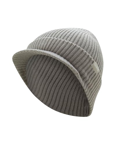Hurley Womens Caylin Ribbed Cable Knit Beanie with Visor - color: Light Grey