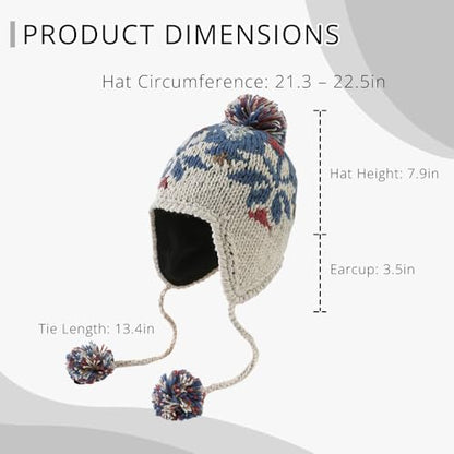 Women Cute Beanie Hat with Pom Warm Ski Snow Ear Flaps Snowflake Fair Isle Pattern Crochet Hats with Fleece Lined - color: Black