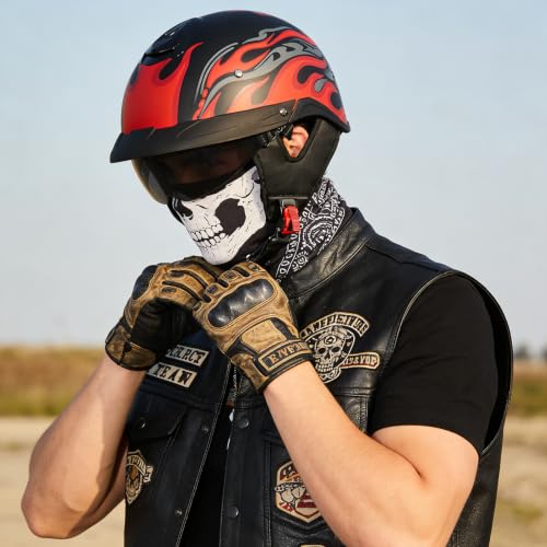 MF08 Half Helmet Sun Visor Retro Open Face Motorcycle Helmets - color: Neon-Fires