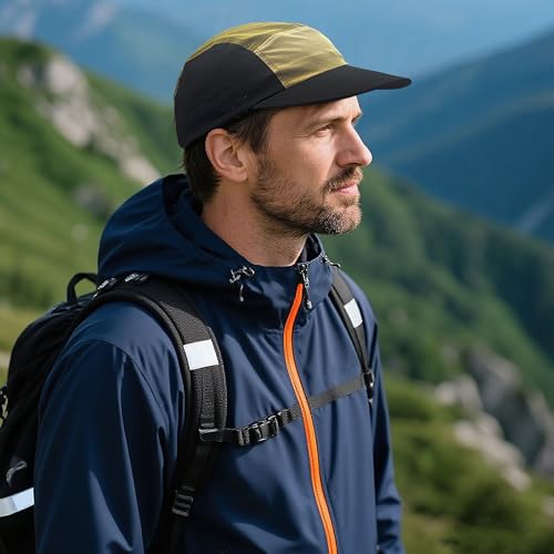 Clakllie Quick Dry Short Brim Hats for Men 5 Panel Running Hat Waterproof Baseball Cap Outdoor Hiking Hat Flat Bill Cadet Cap - color: Cdus-wsgb1-black