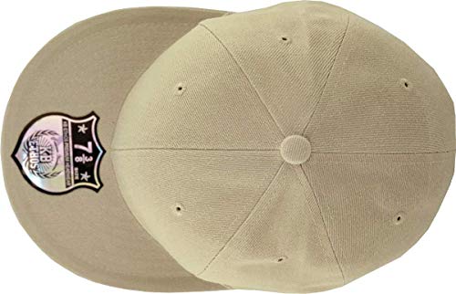 KBETHOS® Original 6 Panel Flat Brim True-Fit Fitted Cap - color: Khaki, size: 7 3/4