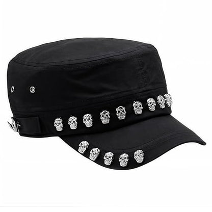Oversize Cadet Hat Women Hip Hip Punk Rock Rivet Cotton Baseball Caps Big Head Men Army Sun Caps Dad Flat Top Fitted Hats - color: Black 2