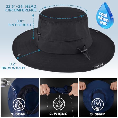 Cooling Sun Bucket Hat, UPF 50+ Wide Brim Boonie Hat with Ponytail Hole - color: 01 Black