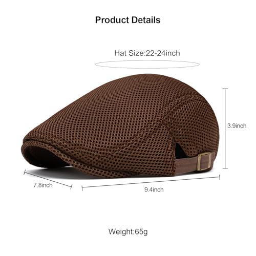 Mens Mesh Cap Flat Ivy Gatsby Newsboy Beret Driving Hat Adjustable Breathable Summer Hats - color: Coffee
